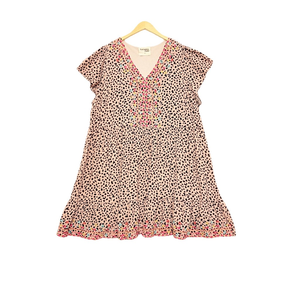Savanna Jane Embroidered Abstract Tiered Dress Women 2X Lined Boho‎ Festival